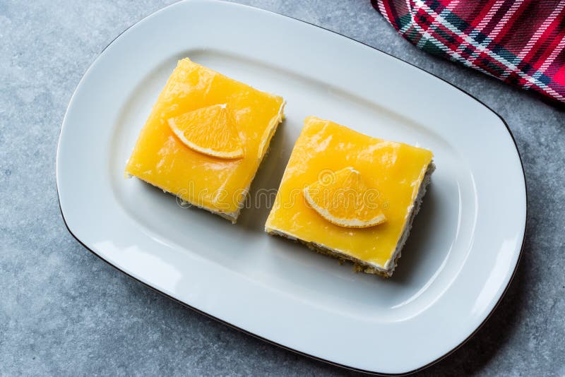 Square Slice of Orange Mascarpone Quark Cake Stock Image Image of