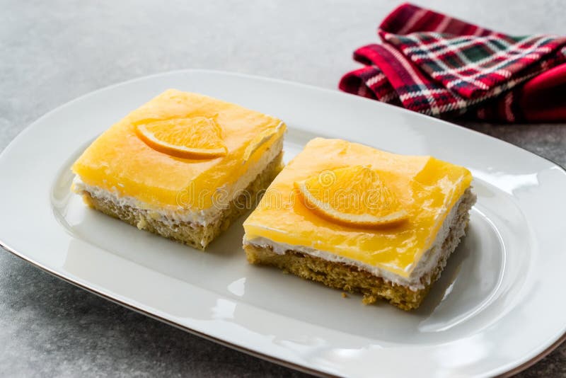 Square Slice of Orange Mascarpone Quark Cake Stock Image - Image of ...