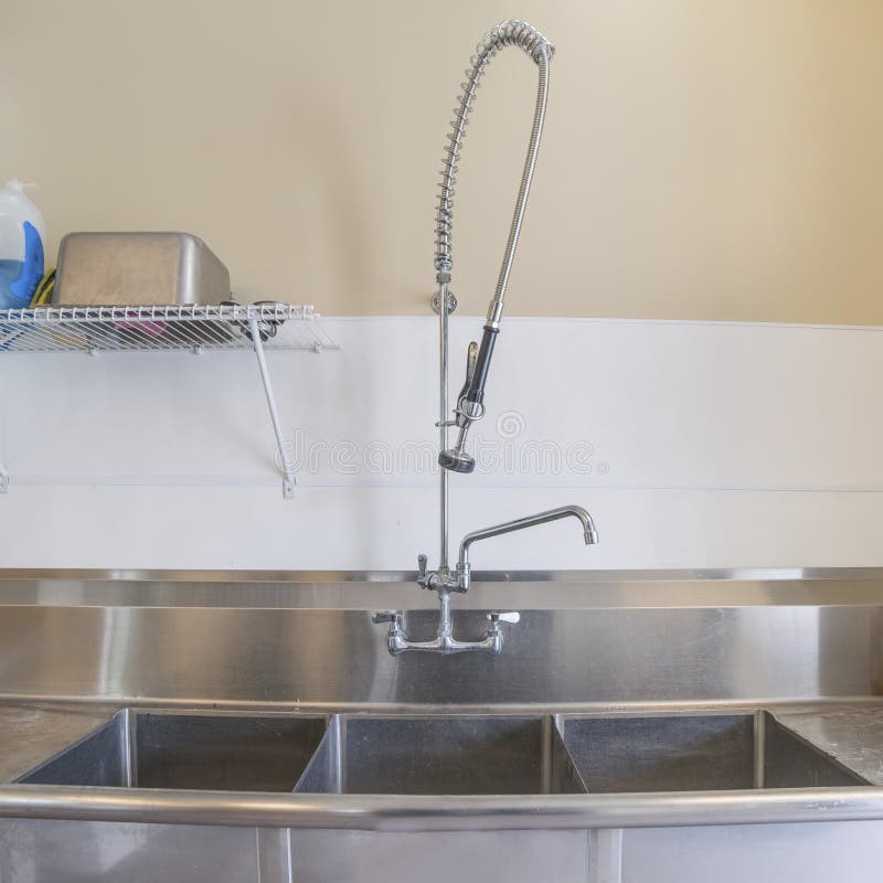 Square Stainless Kitchen Sink with Pull Out Spring Faucet and Side