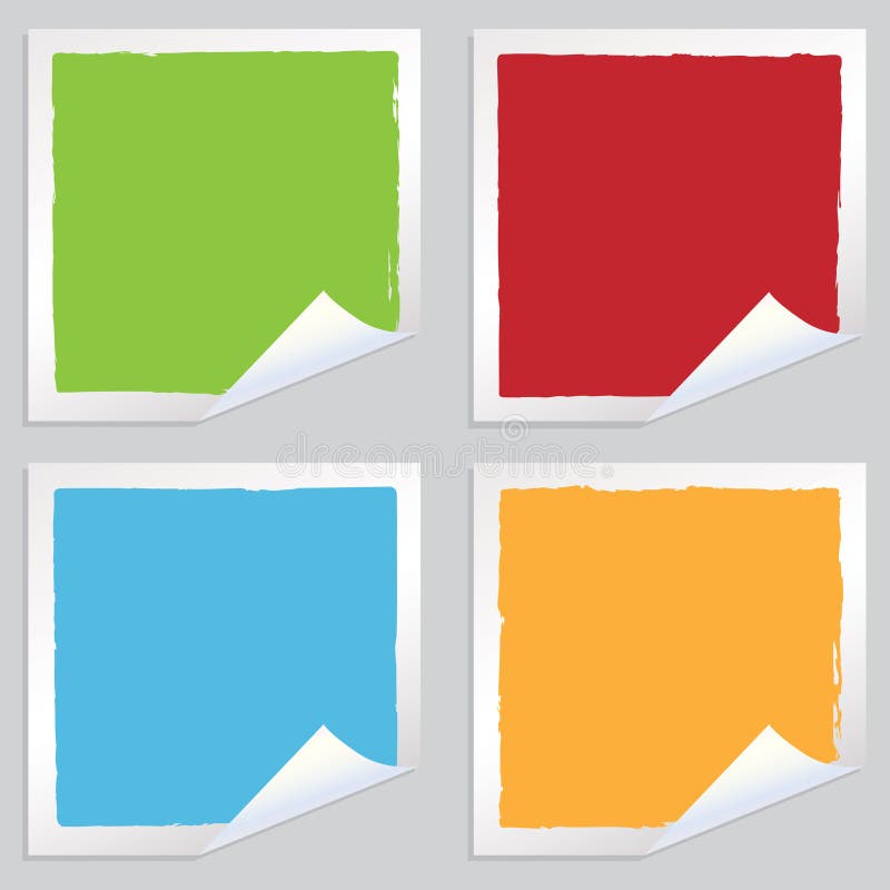 Collection of blank square stickers in red, green, blue and yellow