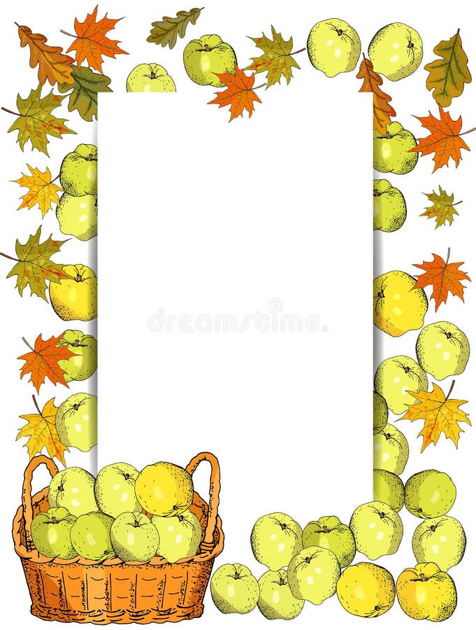 Square Template with Apples, Apple Slices. Hand Drawn Illustration Square Template with Apples, Apple Slices. Hand Drawn Illustration
