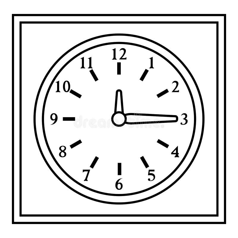 Square Wall Clock Icon, Black Monochrome Style Stock Vector
