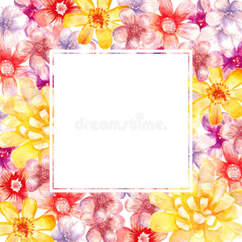 Square watercolor floral frame. royalty free illustration