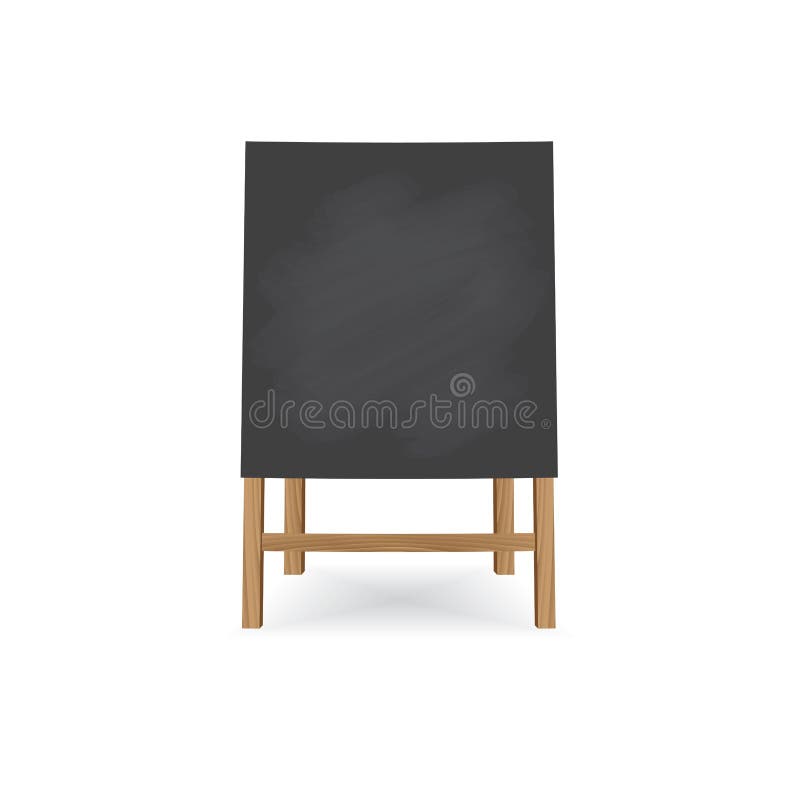 Square wooden board for writing chalk on the legs. A stylish board for menus or for children`s creativity. The front view.