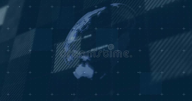 Squares brightening sparking globe forming rotating showing continents dissolving back stock video footage