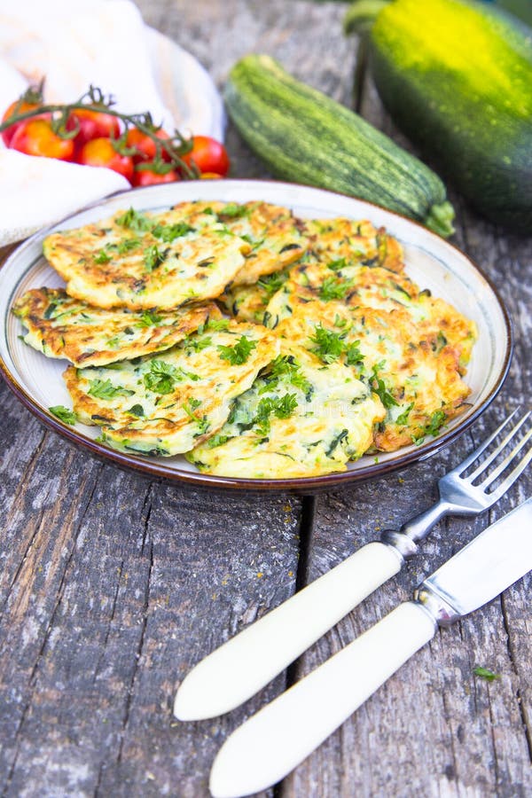 Squash and Zucchini Fritters on Old Wooden Table Stock Photo Image of