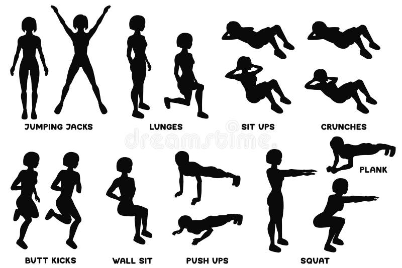squat Exersice del deporte Siluetas de la mujer que hacen ejercicio Entrenamiento, entrenando stock de ilustración squat Exersice del deporte Siluetas de la mujer que hacen ejercicio Entrenamiento, entrenando stock de ilustración