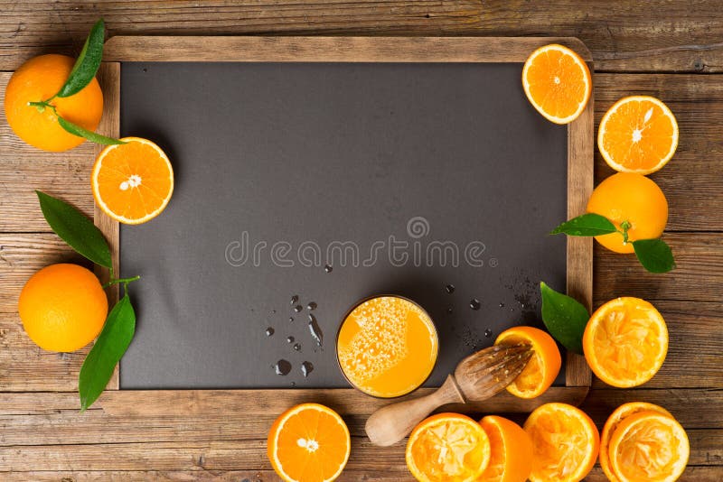 Squeezed Orange Juice on Chalkboard Stock Image Image of frame
