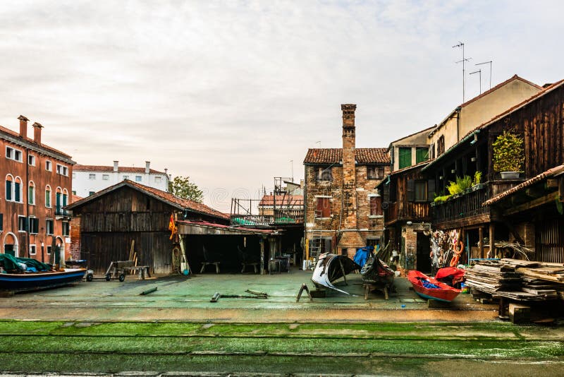 Squero di San Trovaso, old and historic boatyard for gondolas in Venice, Italy, Europe stock image Squero di San Trovaso, old and historic boatyard for gondolas in Venice, Italy, Europe stock image