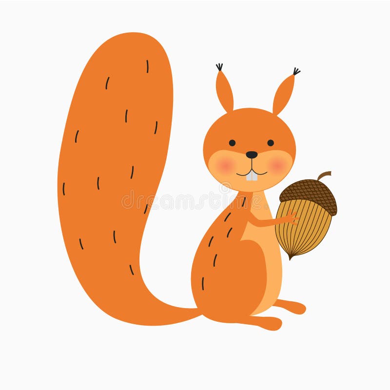 Squirrel With Acorn, Vector Stock Vector Illustration of hunger