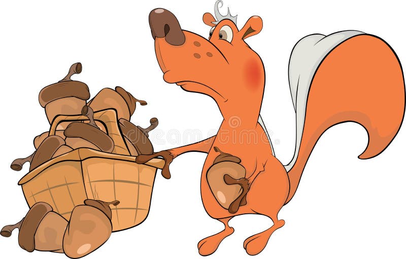 The Squirrel and Acorns. Cartoon Stock Vector Illustration of