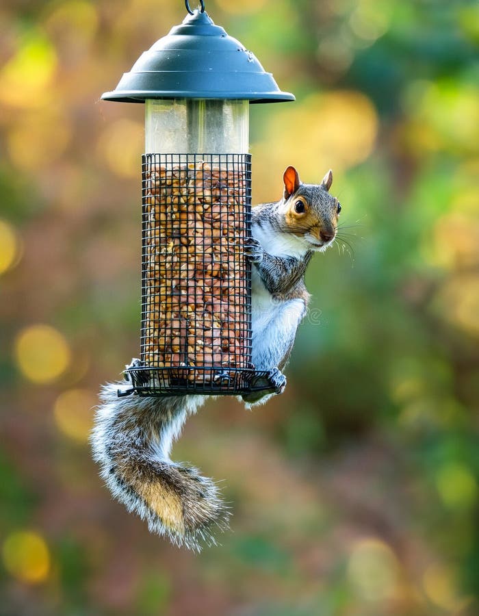 Squirrelâ€™s Feast: A Close-Up Encounter stock illustration