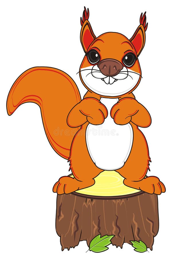Cartoon Funny Squirrel On Tree Stump Stock Vector Illustration of