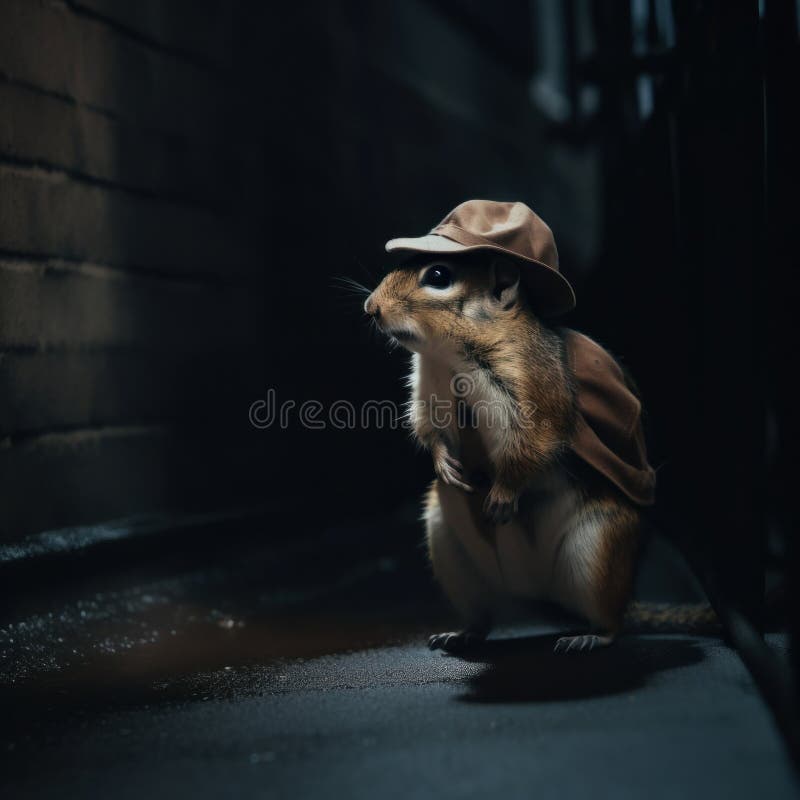 Squirrel Detective Cute Creative Kawaii Cartoon Mascot Logo Stock