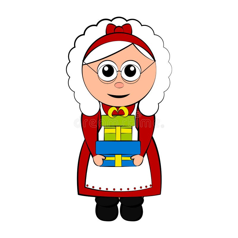 Sra. do Natal Caráter de Claus que guarda um presente ilustração royalty free Sra. do Natal Caráter de Claus que guarda um presente ilustração royalty free