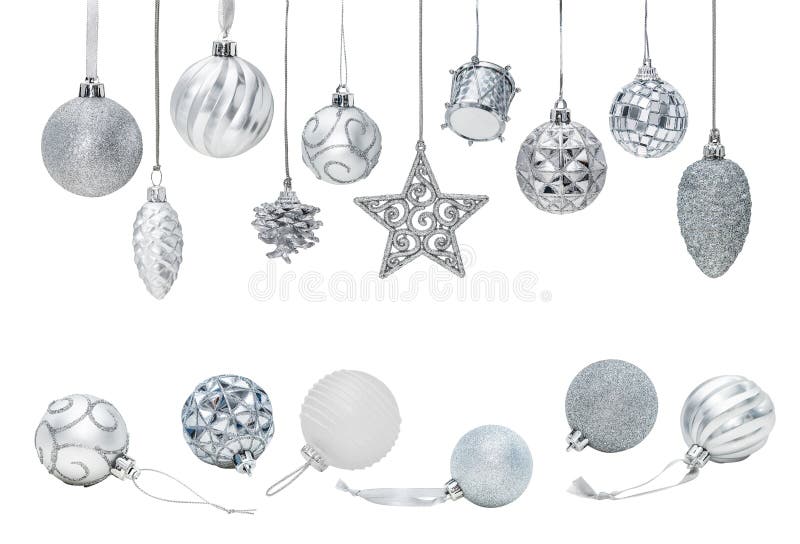 Srebni Bożenarodzeniowi nowy rok baubles dla choinka ornamentów