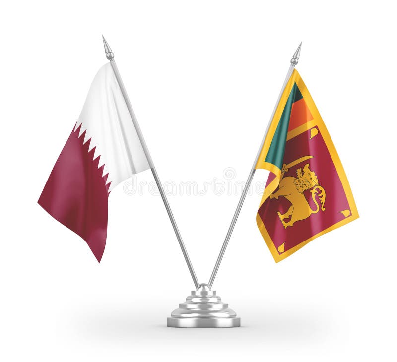 Qatar and Sri Lanka Two Flags on Flagpoles and Blue Cloudy Sky Stock