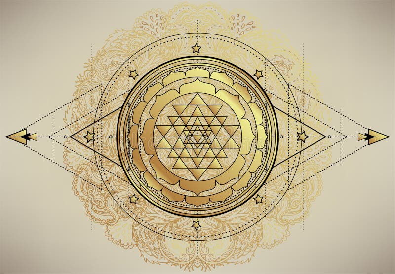 The Sri Yantra or Sri Chakra, form of mystical diagram, Shri Vidya school of Hindu tantra symbol. Sacred geometry vector