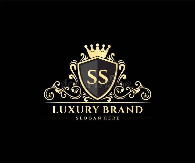 SS Initial Letter Gold Calligraphic Feminine Floral Hand Drawn Heraldic ...