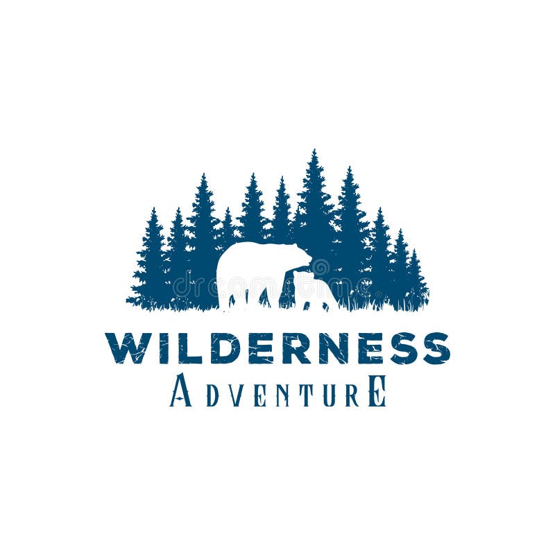 Bear and Pine Cedar Conifer Wilderness Adventure Logo Design Vector stock illustration