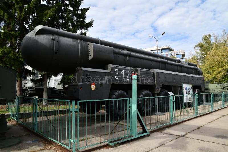 The SS-20 Saber intermediate-range ballistic missile exhibited at Moscow Central Military Museum royalty free stock image The SS-20 Saber intermediate-range ballistic missile exhibited at Moscow Central Military Museum royalty free stock image