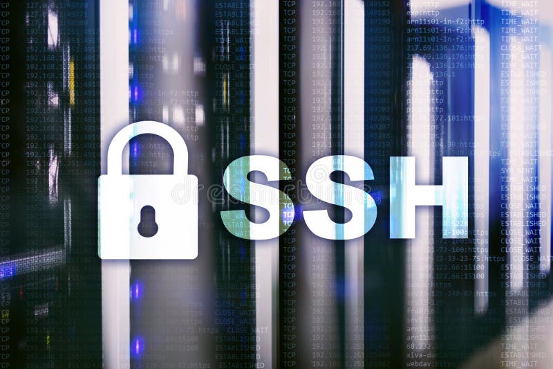 SSH - Beveilig shell de verbinding van netwerkinternet Serverruimte op achtergrond stock illustratie SSH - Beveilig shell de verbinding van netwerkinternet Serverruimte op achtergrond stock illustratie
