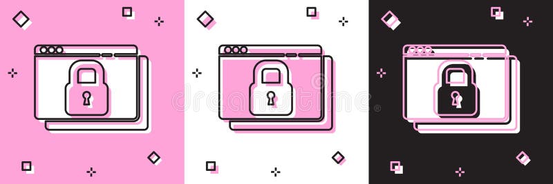 Набор для того, чтобы ваш сайт со значком ssl, https изоляции на фоне розового черных и белых. Комуникационный протокол интернета иллюстрация штока