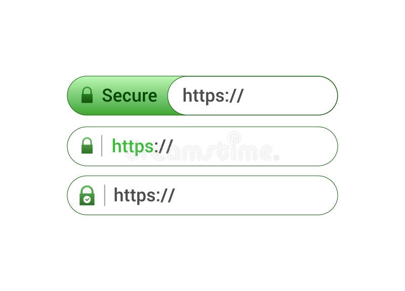 أيقونة شهادة SSL على الموقع الإلكتروني، آمن. HTTPS SSL، اتصال آمن بالموقع، المتصفح، عنوان URL، البيانات رسم توضيحي متجه