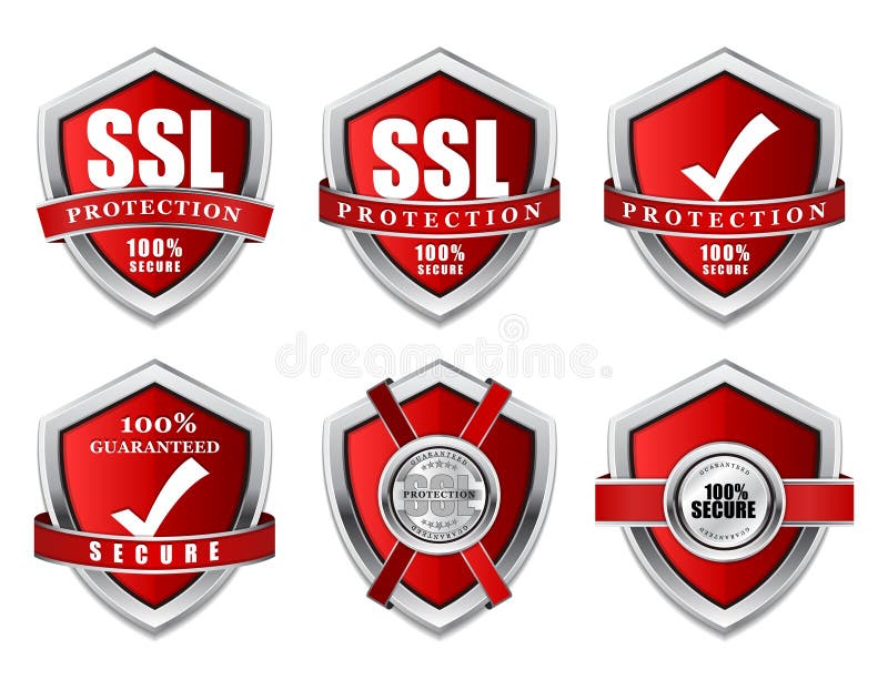 SSL Protection Secure Red Shield Vector Icon royalty free illustration