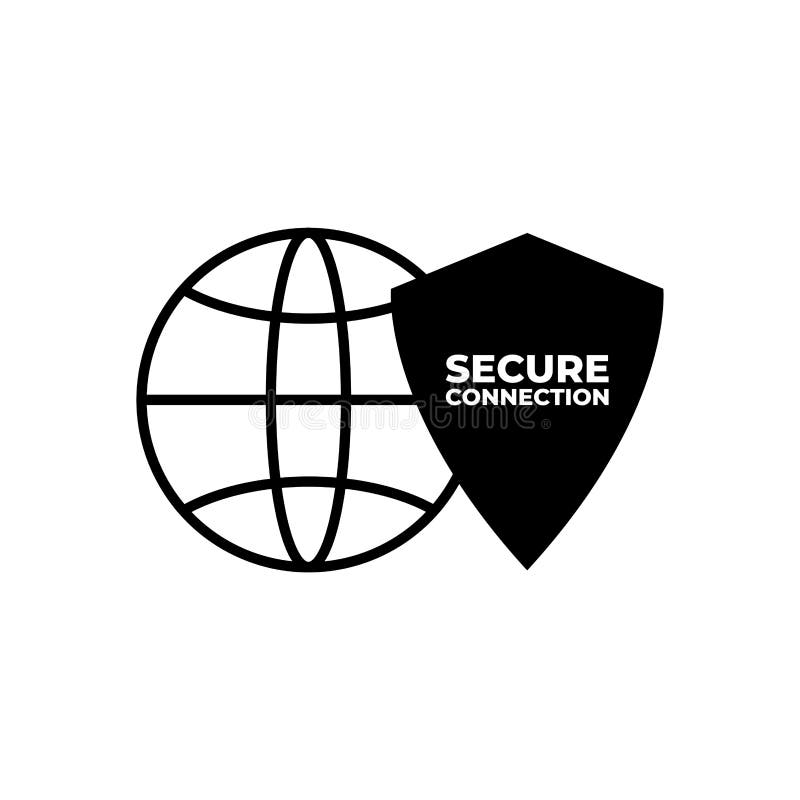 SSL安全https证书连接图标矢量图插图隔离、黑白安全防护屏和全球Web符号， 库存例证