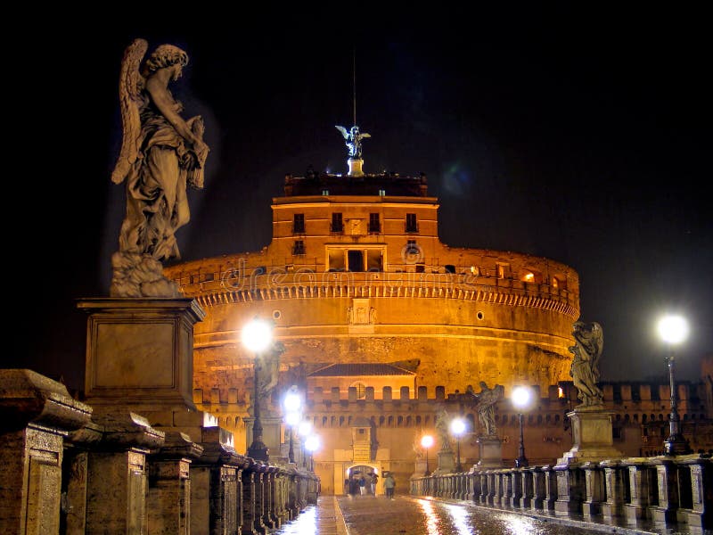 St. Angelo Castle in Rome, by night