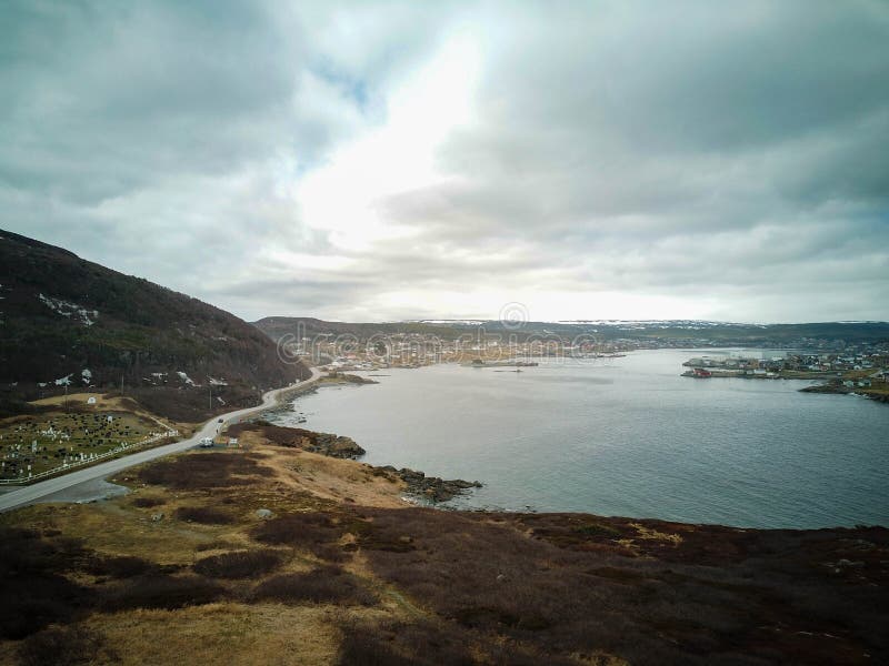 St Anthony Newfoundland Aerial on a Cloudy Day Stock Image Image of