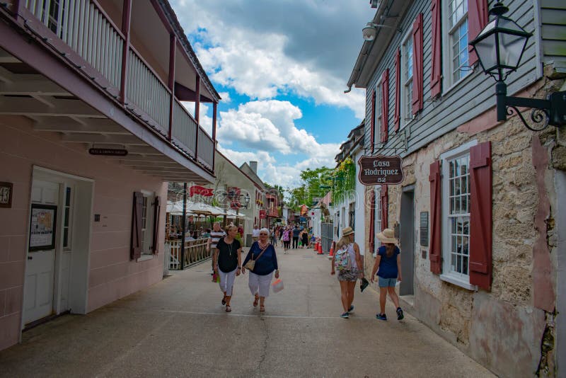 People walking in St. George street at Florida`s Historic Coast 2 royalty free stock photo People walking in St. George street at Florida`s Historic Coast 2 royalty free stock photo