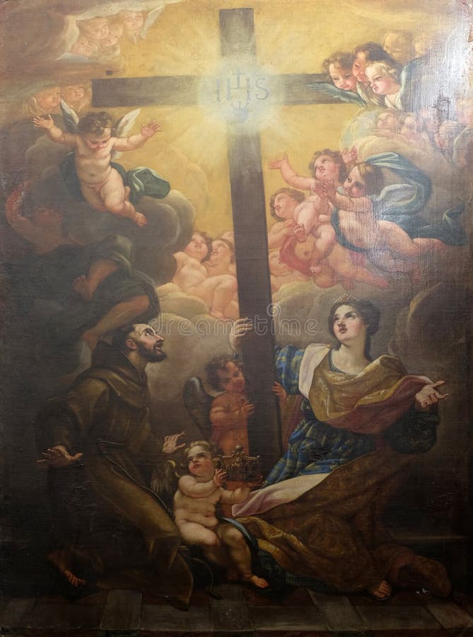 St. Francis of Assisi and St. Helen worship the True Cross by the G. B. Gaulli from 17th century in the convent of the Friars Minor in Dubrovnik. St. Francis of Assisi and St. Helen worship the True Cross by the G. B. Gaulli from 17th century in the convent of the Friars Minor in Dubrovnik.