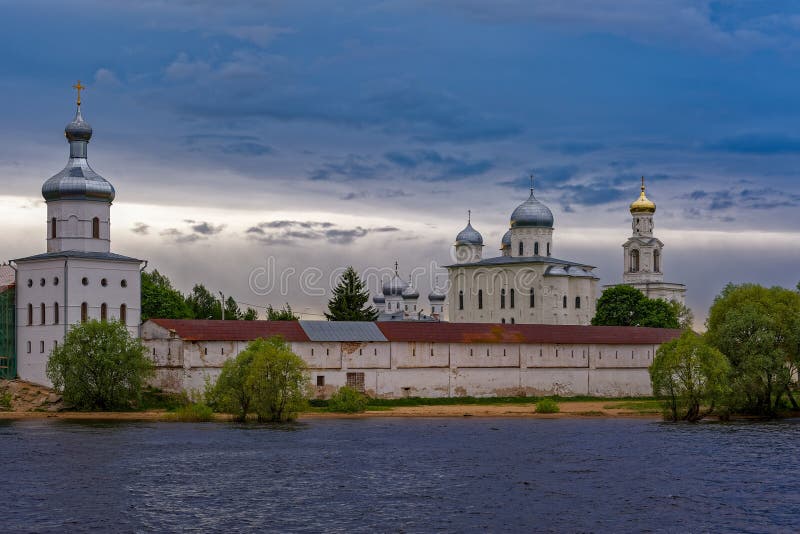 The St. George's (Yuriev) Orthodox Male Monastery on the banks o stock image The St. George's (Yuriev) Orthodox Male Monastery on the banks o stock image