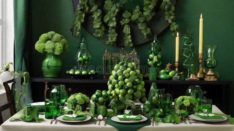 St. giornata dei giochi di parole : decorazioni elettriche verdi&ornamenti shamrock in fondo banner illustrazione vettoriale