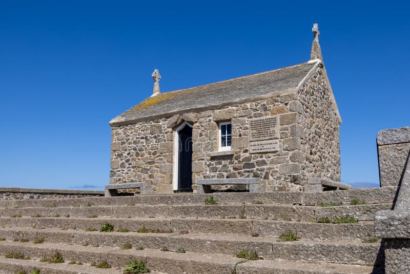 View of the ancient Chapel of St Nicholas at St Ives, Cornwall on May 13, 2021 royalty free stock images