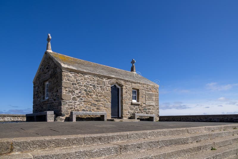 View of the ancient Chapel of St Nicholas at St Ives, Cornwall on May 13, 2021 stock images