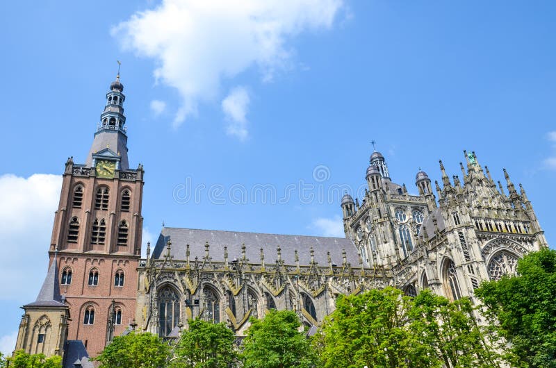 St. John`s Cathedral in Hertogenbosch, North Brabant, Netherlands. Dutch Gothic architecture, the largest catholic church in the