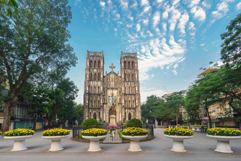 St Joseph`s Cathedral Nha Tho Lon in Vietnamese at early morning in Hanoi, Vietnam