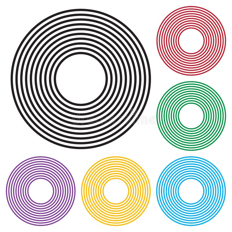 St?ll in av geometrisk best?ndsdel f?r koncentriska cirklar Svart och f?rgrik version vektor royaltyfri illustrationer St?ll in av geometrisk best?ndsdel f?r koncentriska cirklar Svart och f?rgrik version vektor royaltyfri illustrationer
