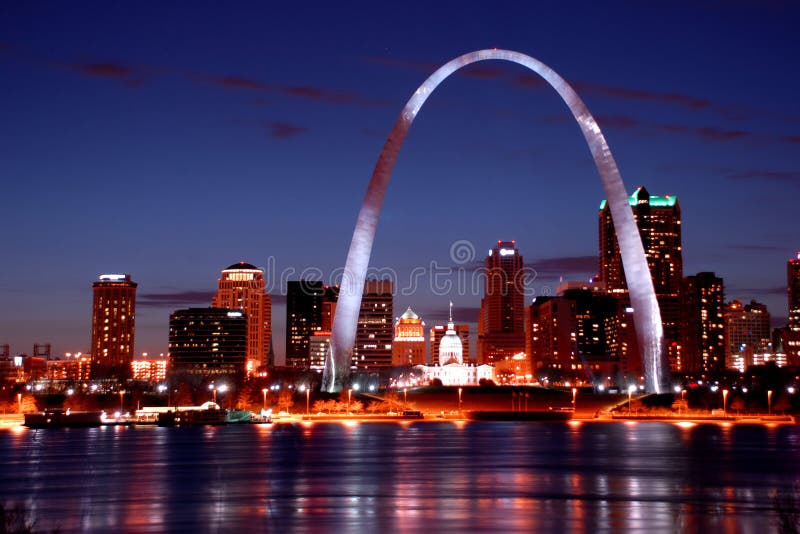 St.louis skyline at night stock image. Image of downtown - 8980833