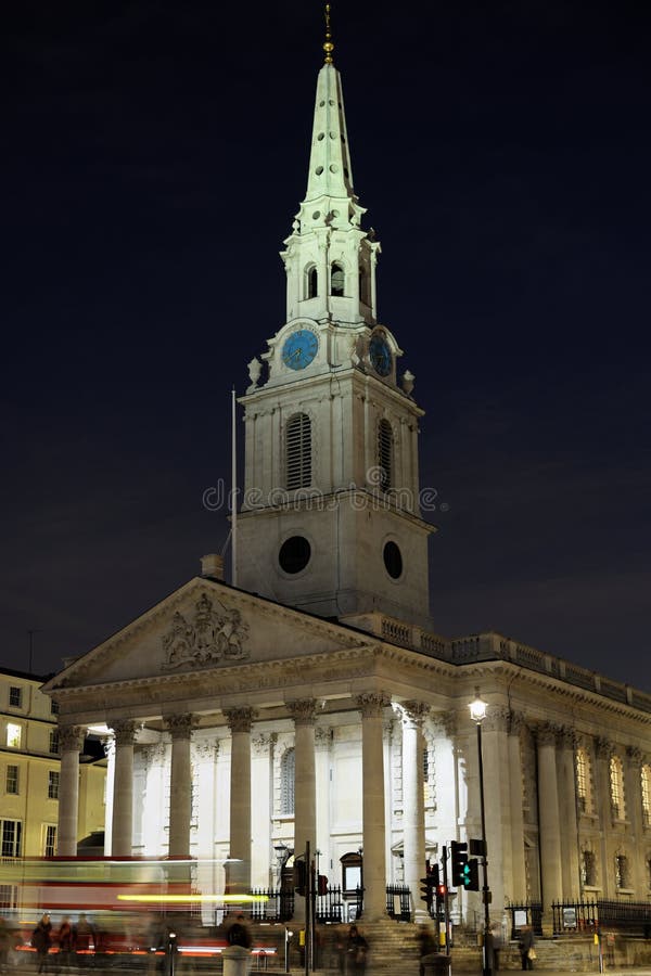 St Martin in the Fields, London, England, at night
