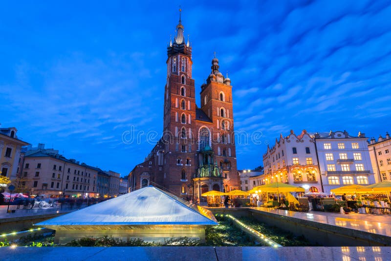St. Mary Basilica in Krakow at night