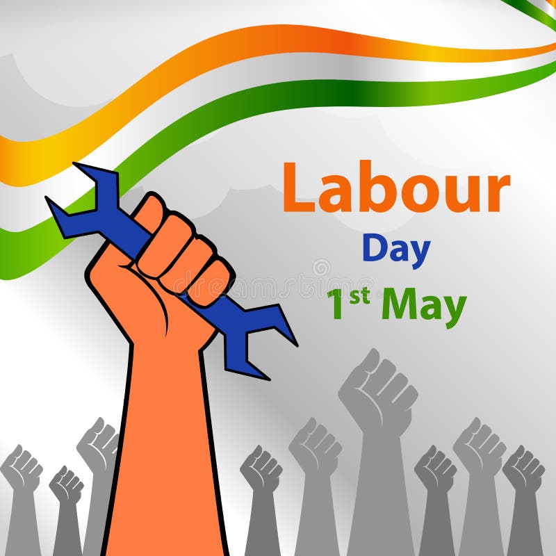 1st May Labour Day Greeting With Hands Of Labourers Representing Power