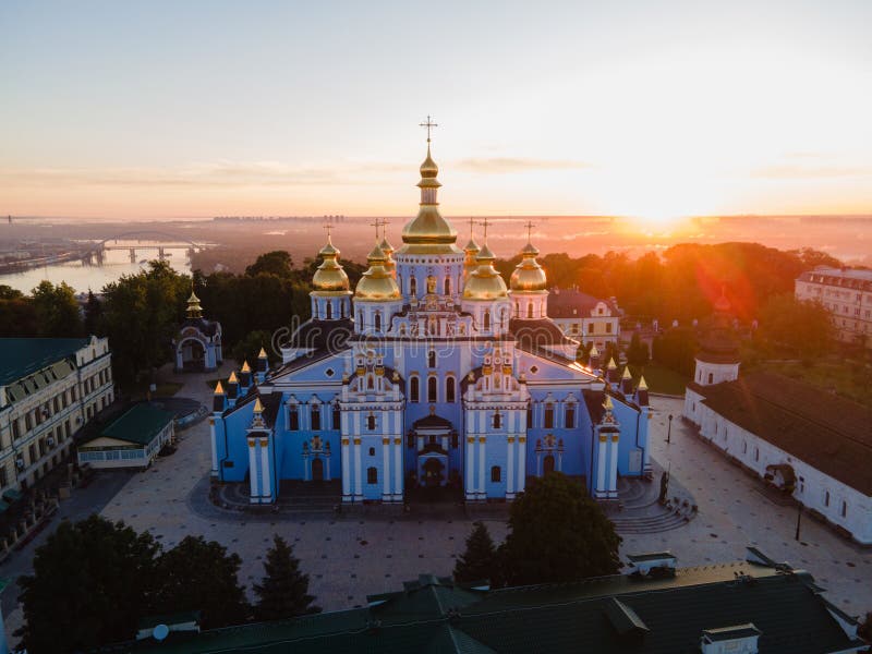 Kyiv, Ukraine aerial view : St. Michael`s Golden-Domed Monastery