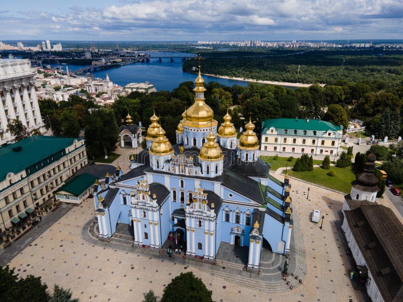 St. Michael`s Golden-Domed Monastery in Kyiv, Ukraine. Aerial view