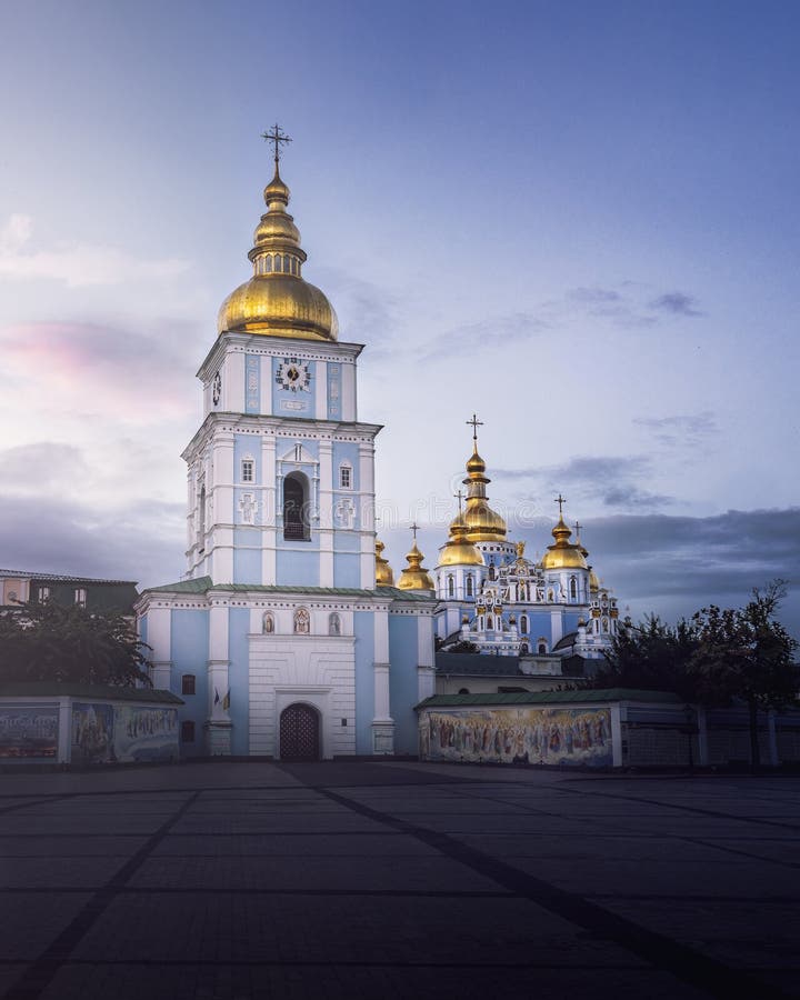 St. Michael`s Golden-Domed Monastery at sunset - Kiev, Ukraine