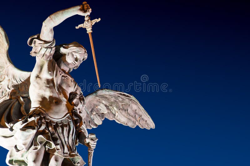 St Michael Sculpture Castle St Angel Rome Night