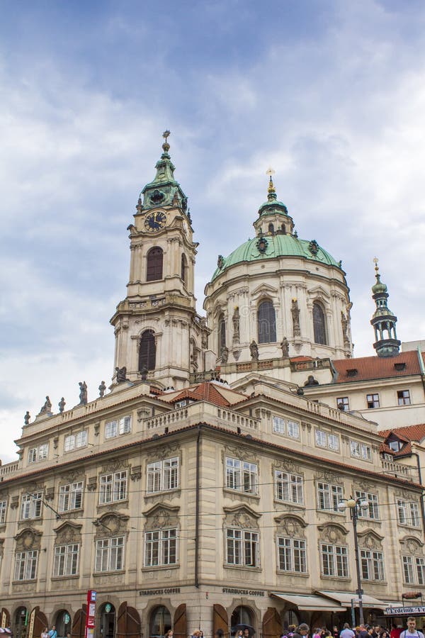 St. Nicholas Cathedral in Prague. Mala Strana. Architecture of Prague old town